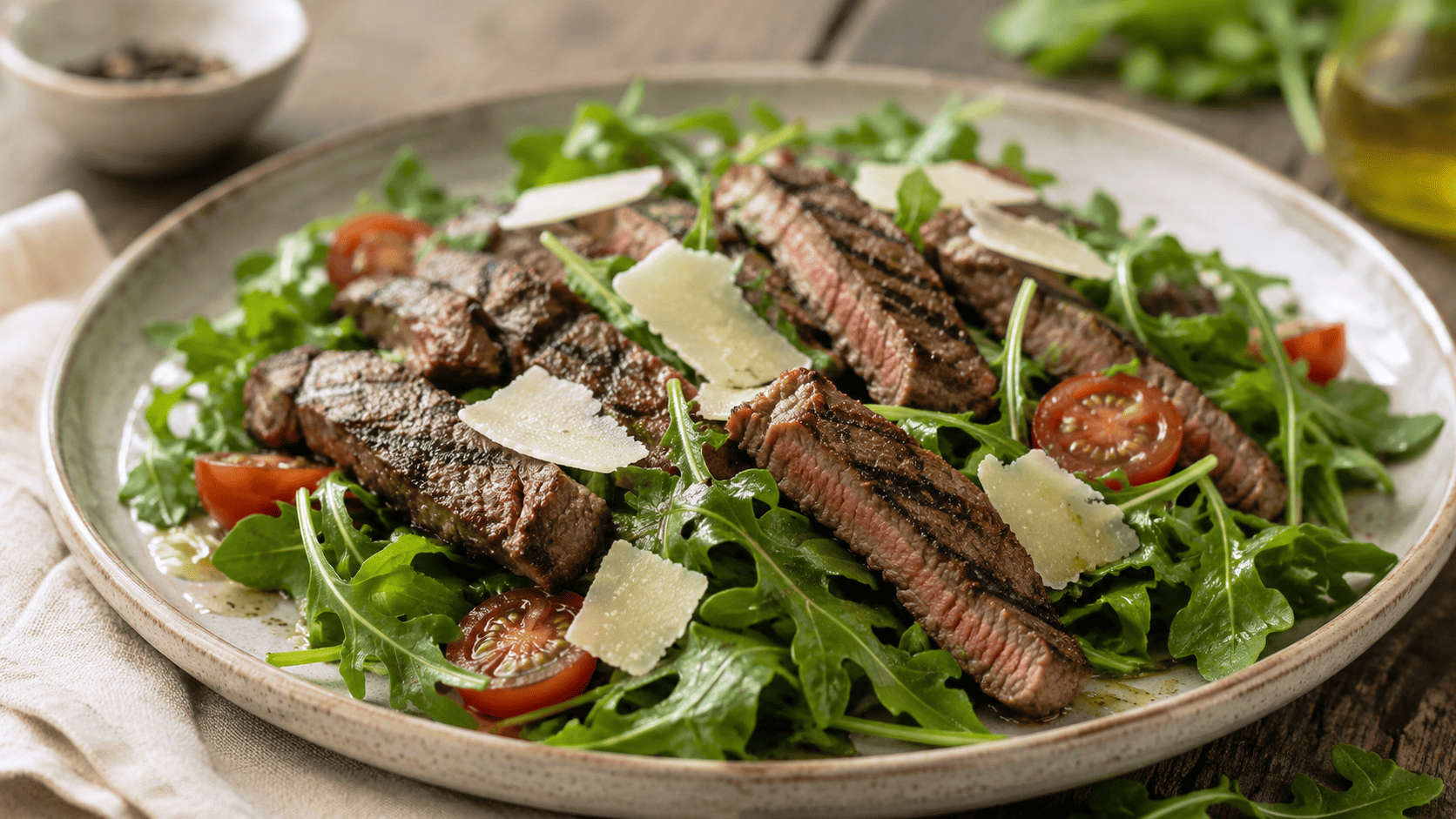 Rucola-Salat mit Steakstreifen