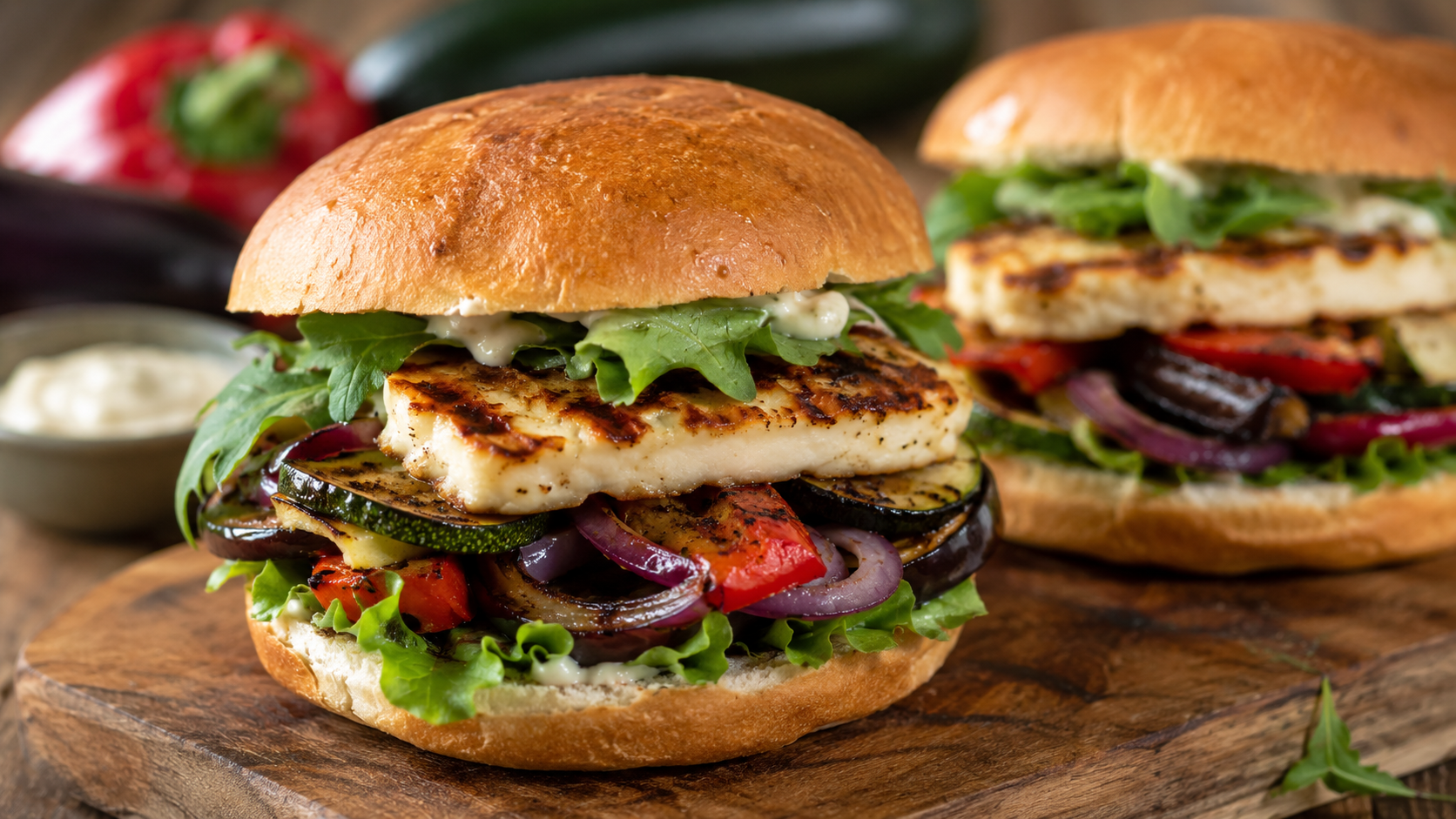Halloumi-Burger mit Grillgemüse
