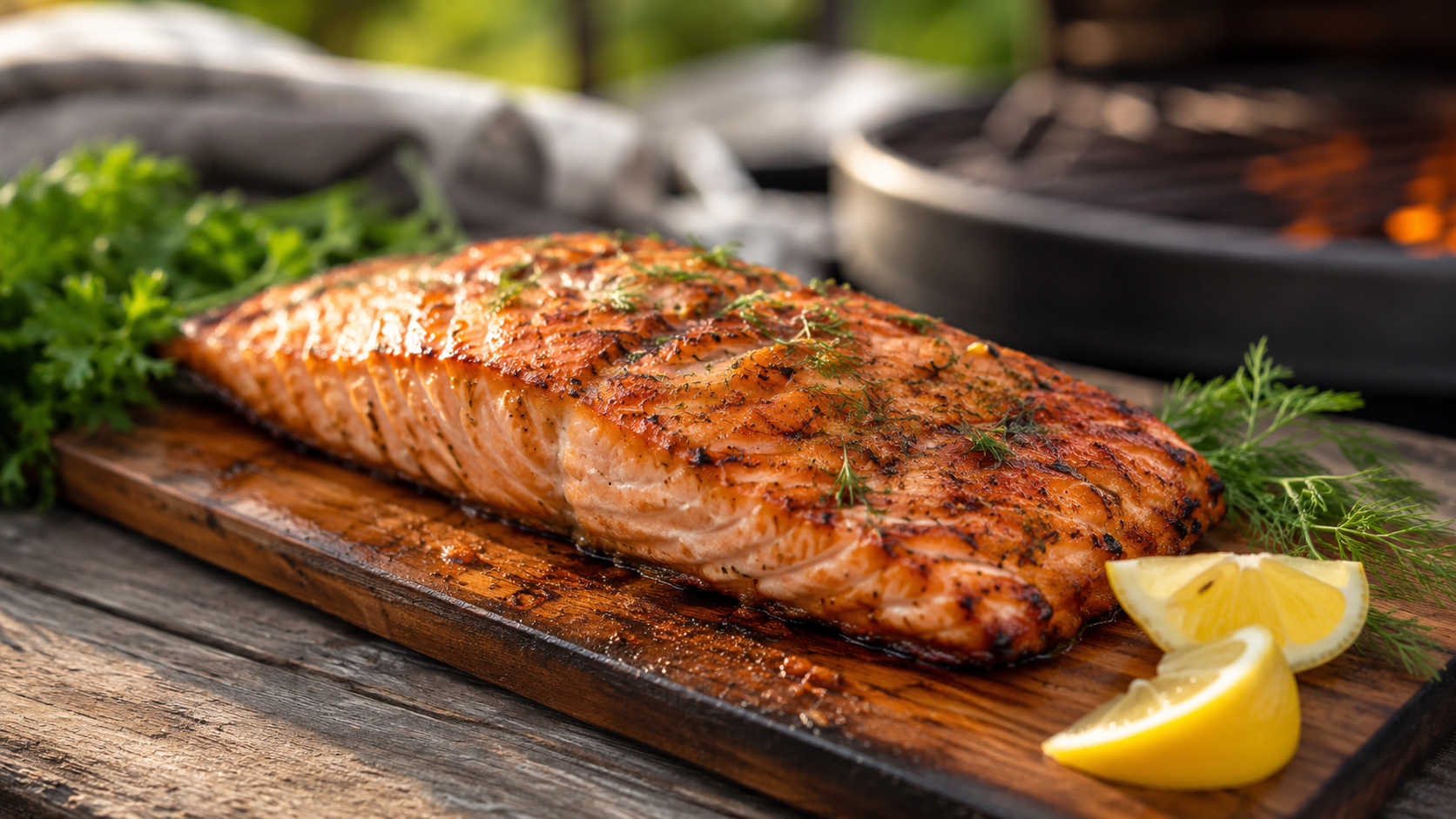 Lachsfilet auf der Planke gegrillt