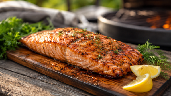 Lachsfilet auf der Planke gegrillt