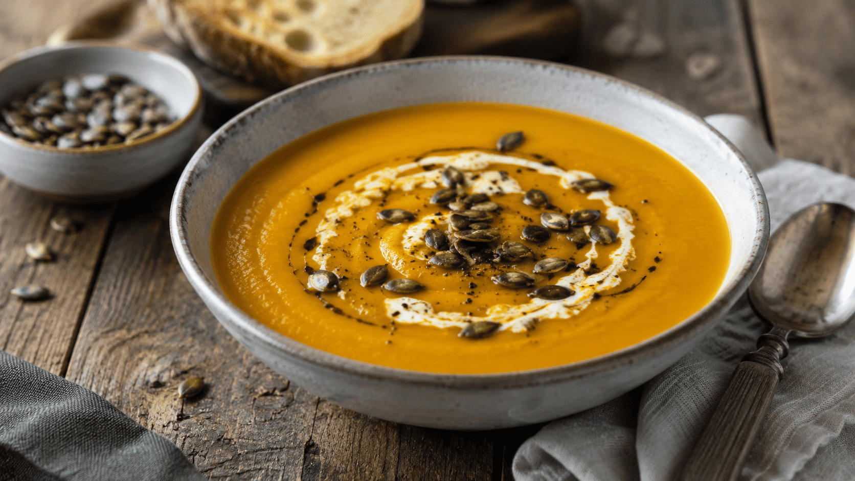 Kürbissuppe mit gerösteten Kernen