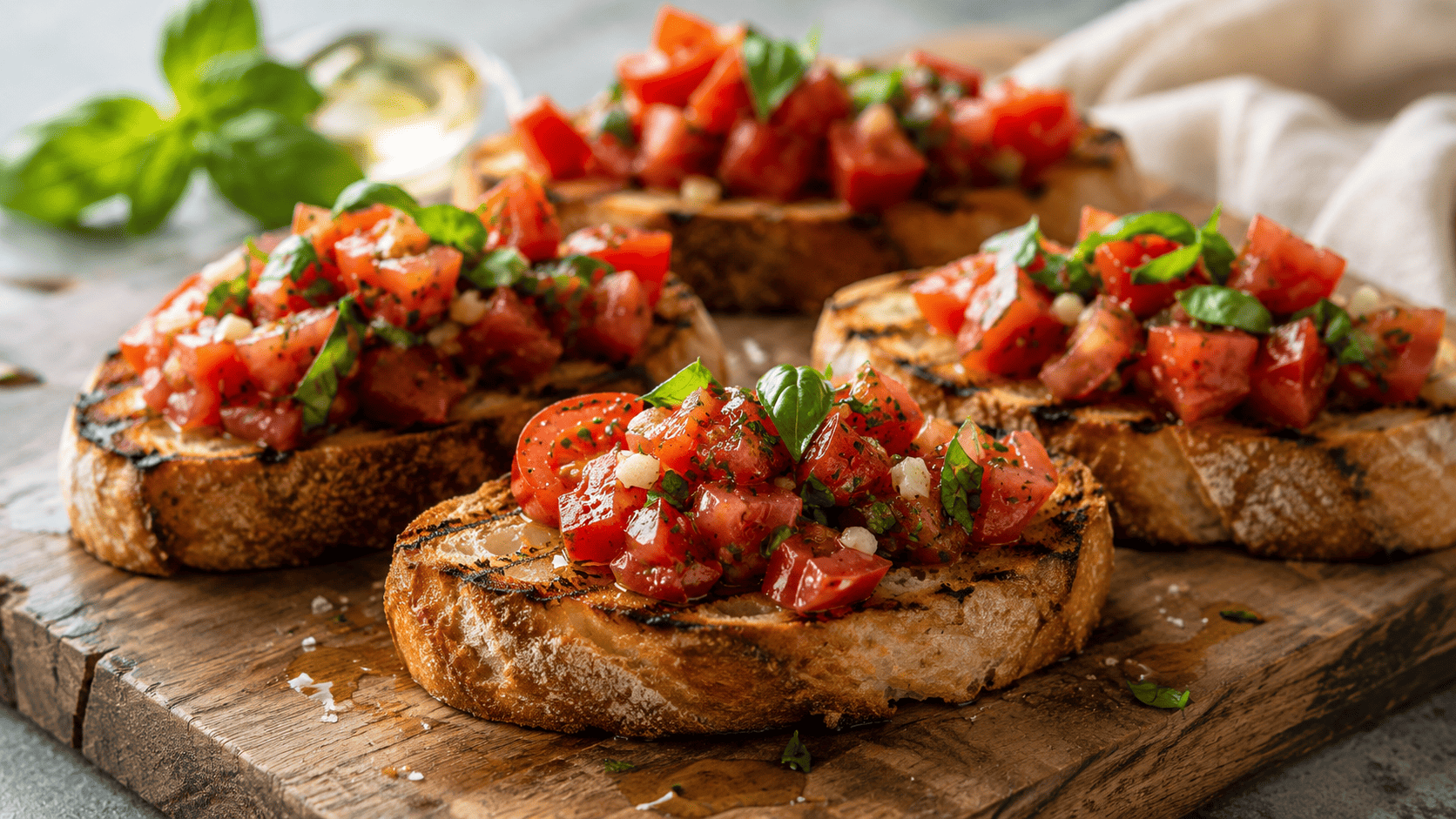 Gegrillte Bruschetta mit Tomaten und Kräutern