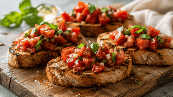Gegrillte Bruschetta mit Tomaten und Kräutern